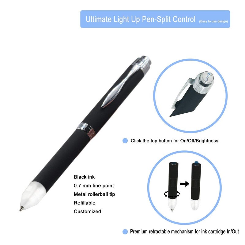Yacig Light Up Pen, Intellectual LED Pen Light for Night Writing, Two Brightness Settings, 1x AAA Battery Powered, Easy to Operate Pack of 2 - White - Image 5